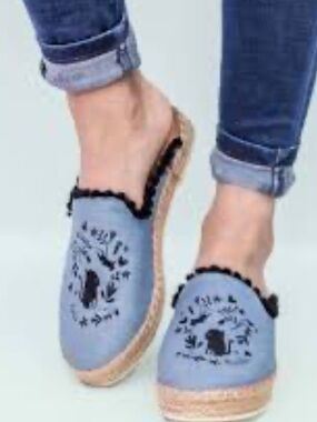 Boho Cottagecore Loly in the Sky Embroidered Cat Espadrilles Sz 8